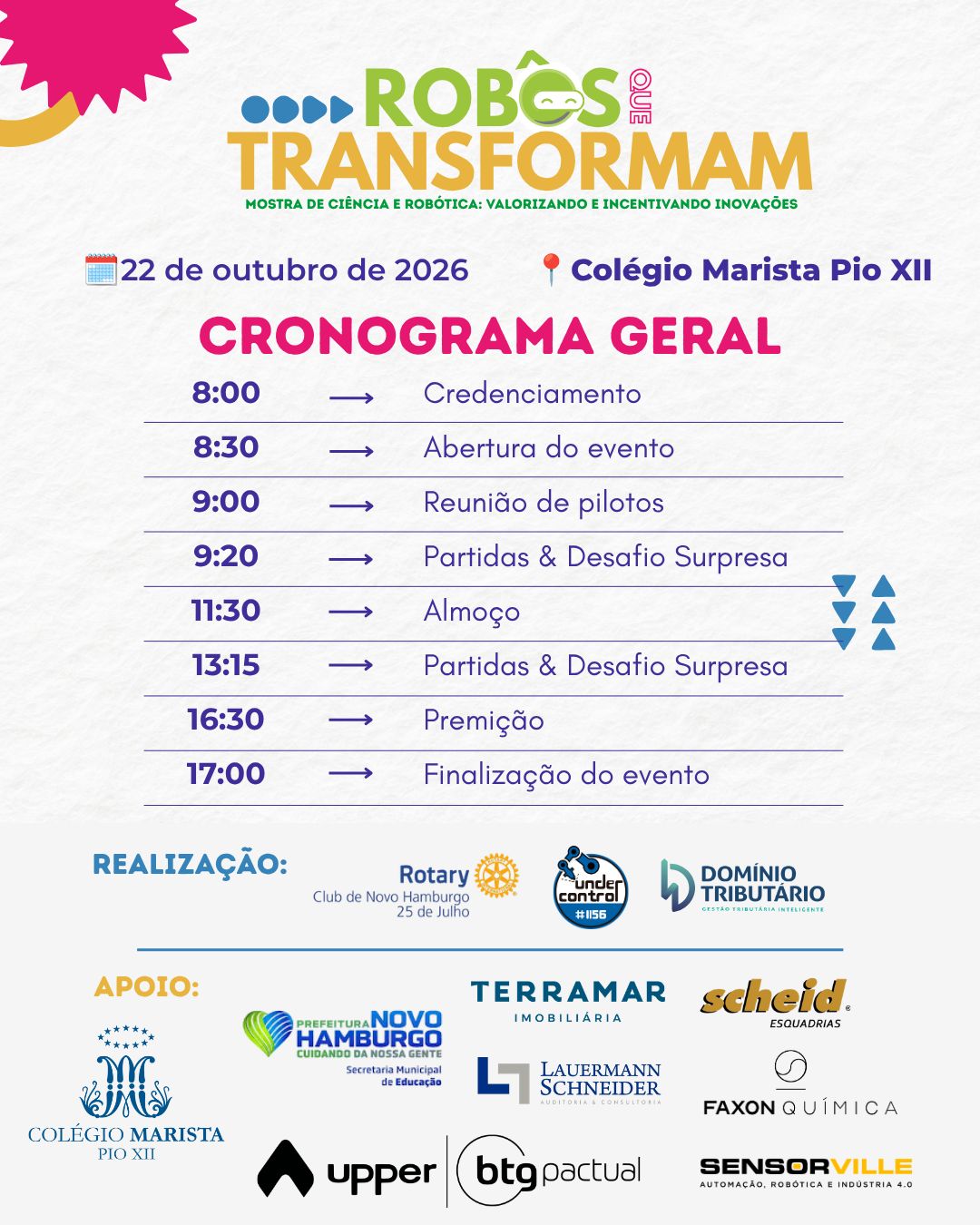 Cronograma geral da Mostra Robôs que Transformam em 22 de outubro de 2026